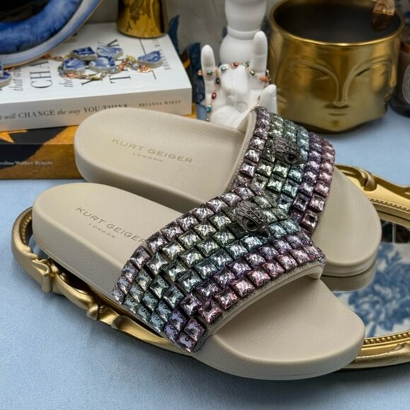 🆕 KURT GEIGER LONDON 🧿 NWOB Meena Eagle Jewel Sandal, Pastel Rainbow - Sz US 6 - Picture 13 of 16